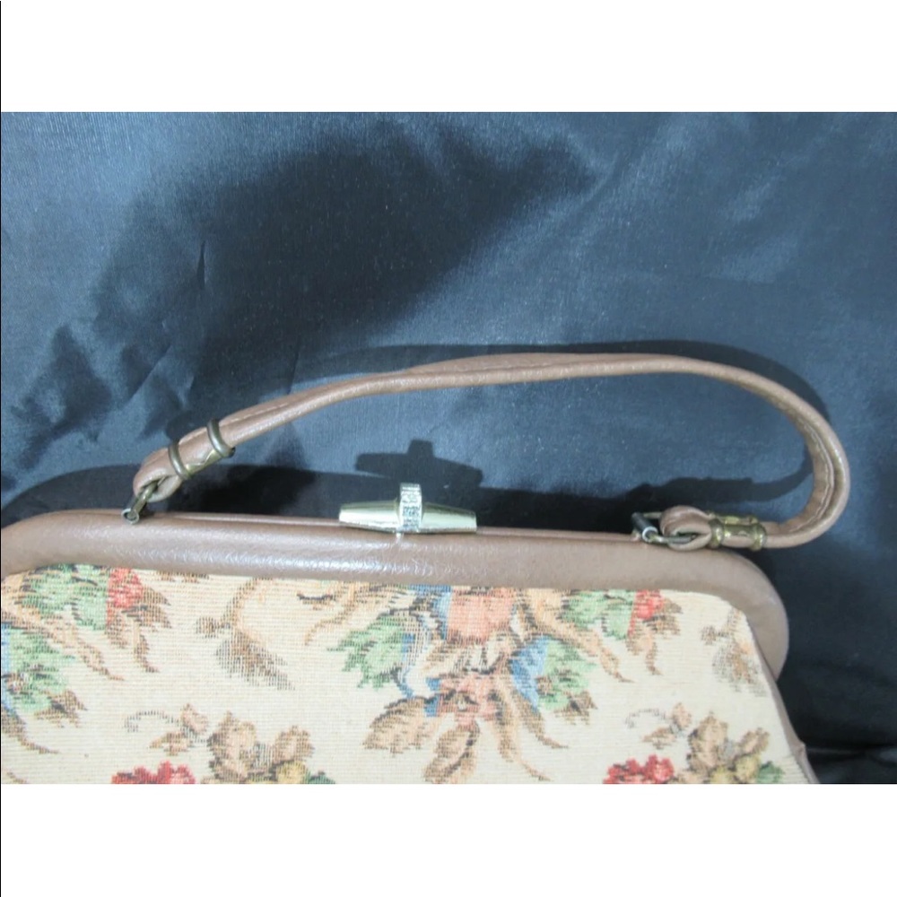 Spilene Tapestry, Vintage Purse, Brown, Clasp, Strap, Pocket Book, 1950's - Picture 3 of 10